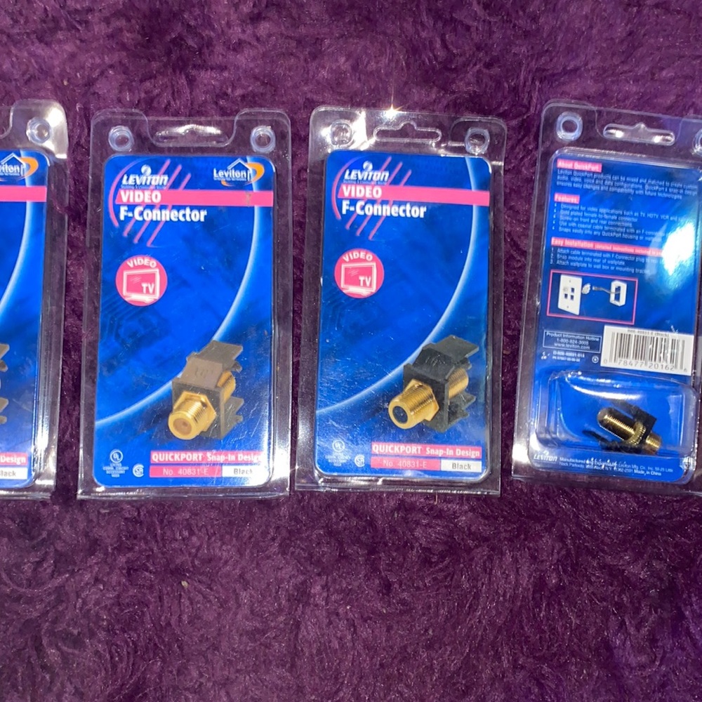Leviton Black Quickport coax snap in 4 total NIB new tv video rg6 rg59
